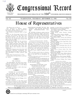 Congressional Record United States Th of America PROCEEDINGS and DEBATES of the 104 CONGRESS, SECOND SESSION