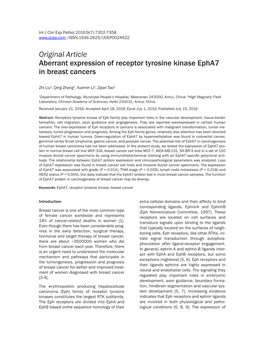 Original Article Aberrant Expression of Receptor Tyrosine Kinase Epha7 in Breast Cancers