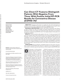 Can Chest CT Features Distinguish Patients with Negative from Those with Positive Initial RT-PCR Results for Coronavirus Disease (COVID-19)?