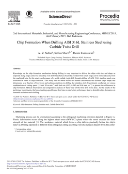 Chip Formation When Drilling AISI 316L Stainless Steel Using Carbide Twist Drill