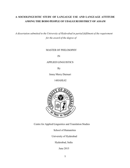 A Sociolinguistic Study of Langauge Use and Language Attitude Among the Bodo People of Udalguri District of Assam