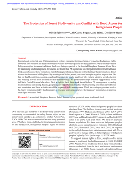 The Protection of Forest Biodiversity Can Conflict with Food Access for Indigenous People