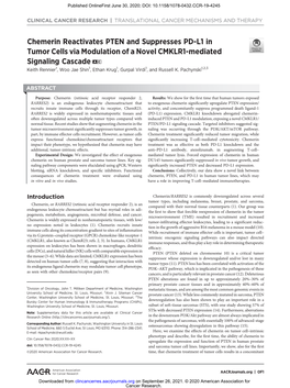 Chemerin Reactivates PTEN and Suppresses PD-L1 in Tumor Cells