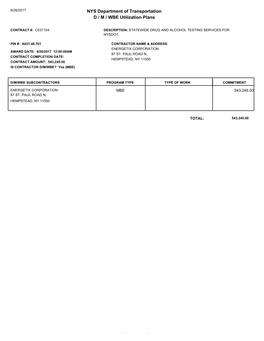 NYS Department of Transportation D / M / WBE Utilization Plans