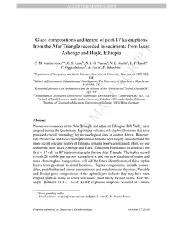 Glass Compositions and Tempo of Post-17 Ka Eruptions from the Afar Triangle Recorded in Sediments from Lakes Ashenge and Hayk, Ethiopia