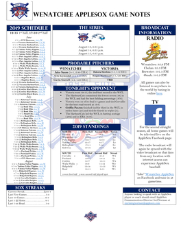 WENATCHEE APPLESOX Game NOTES