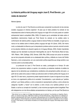 La Historia Política Del Uruguay Según Juan E. Pivel Devoto: ¿Un Relato De Derecha?