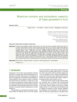 Bioactive Content and Antioxidant Capacity of Cape Gooseberry Fruit