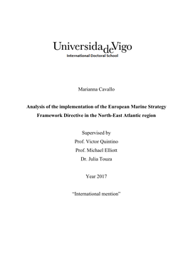 Marianna Cavallo Analysis of the Implementation of the European Marine Strategy Framework Directive in the North-East Atlantic R