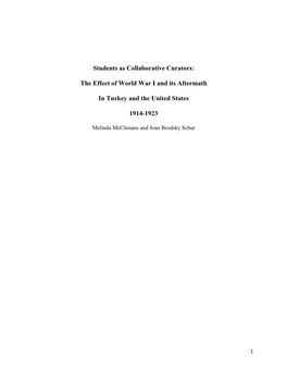 Students As Collaborative Curators: the Effect of World War I and Its Aftermath in Turkey and the United States 1914-1923