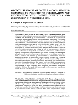 (Acacia Mearnsii) Seedlings to Phosphorus Fertilisation and Inoculations with Glomus Deserticola and Rhizobium Non-Steriln I