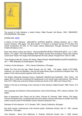 Download the Pursuit of Urdu Literature: a Select History, Ralph
