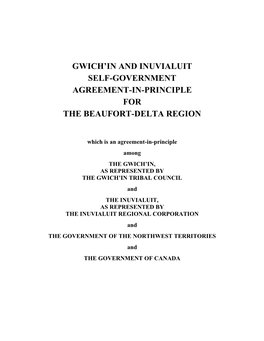 Gwich'in and Inuvialuit Self-Government Agreement-In