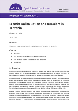 Islamist Radicalisation and Terrorism in Tanzania