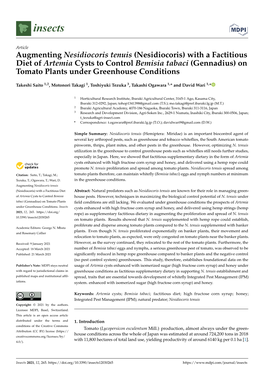 With a Factitious Diet of Artemia Cysts to Control Bemisia Tabaci (Gennadius) on Tomato Plants Under Greenhouse Conditions