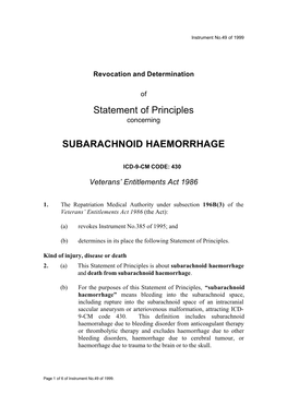 Subarachnoid Haemorrhage