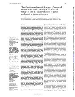 Classification and Genetic Features of Neonatal Haemochromatosis: a Study of 27 Avected Pedigrees and Molecular Analysis of Gene