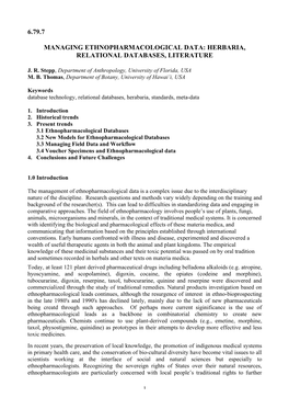 Herbaria, Relational Databases, Literature