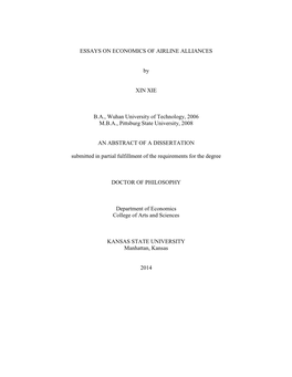 ESSAYS on ECONOMICS of AIRLINE ALLIANCES by XIN XIE