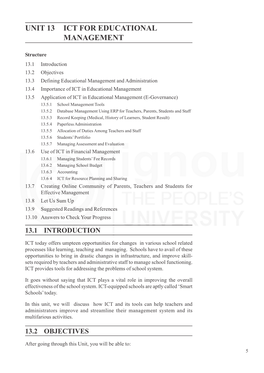 UNIT 13 ICT for EDUCATIONAL Management MANAGEMENT