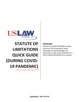 Statute of Limitations Quick Guide (During Covid-19 Pandemic)