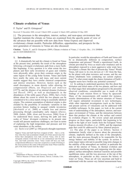 F.W. Taylor and D.H. Grinspoon. (2009). Climate Evolution of Venus