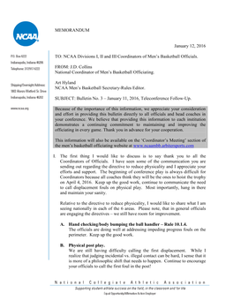 MEMORANDUM January 12, 2016 TO: NCAA