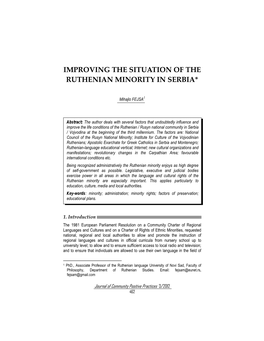 Improving the Situation of the Ruthenian Minority in Serbia*