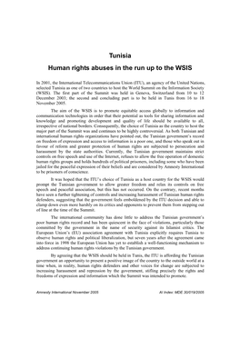 Tunisia Human Rights Abuses in the Run up to the WSIS