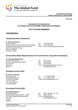 Composition of the Board of the Global Fund to Fight AIDS, Tuberculosis and Malaria