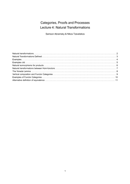 Categories, Proofs and Processes Lecture 4: Natural Transformations