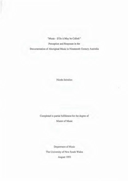 Perception and Response in the Documentation of Aboriginal Music in Nineteenth Century Austra1ia