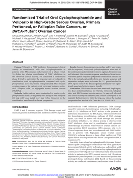 Randomized Trial of Oral Cyclophosphamide and Veliparib in High