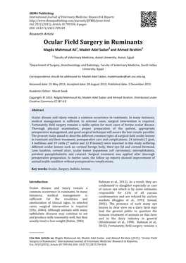 Ocular Field Surgery in Ruminants Magda Mahmoud Ali 1, Madeh Adel Sadan 2 and Ahmed Ibrahim 3