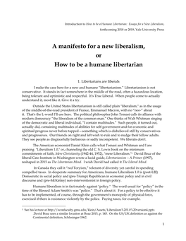 A Manifesto for a New Liberalism, Or How to Be a Humane Libertarian