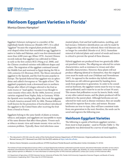 Heirloom Eggplant Varieties in Florida1 Monica Ozores-Hampton2