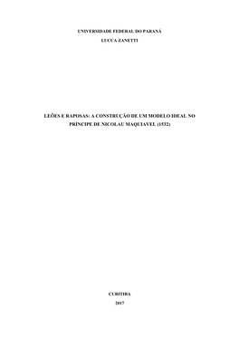 A Construção De Um Modelo Ideal No Príncipe De Nicolau Maquiavel (1532)