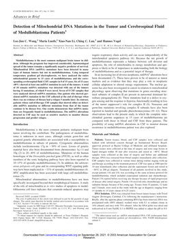 Detection of Mitochondrial DNA Mutations in the Tumor and Cerebrospinal Fluid of Medulloblastoma Patients1