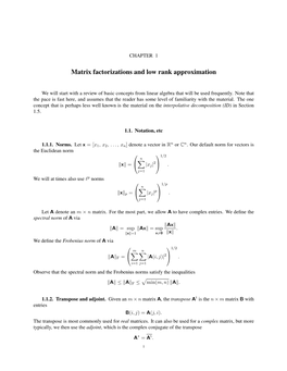 Matrix Factorizations and Low Rank Approximation