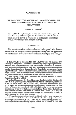 Examining the Argument for Legislative African American Reparations