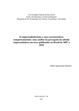 Uma Análise Da Percepção Da Atitude Empreendedora Em Teses Publicadas No Brasil De 2007 a 2019