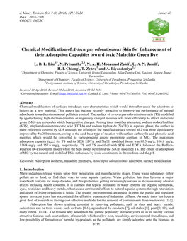 Chemical Modification of Artocarpus Odoratissimus Skin for Enhancement of Their Adsorption Capacities Toward Toxic Malachite Green Dye