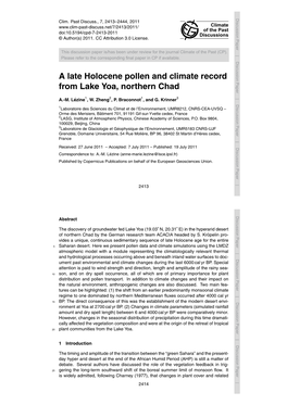 A Late Holocene Pollen and Climate Record from Lake Yoa, Northern Chad