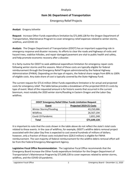 Department of Transportation Emergency Relief Projects