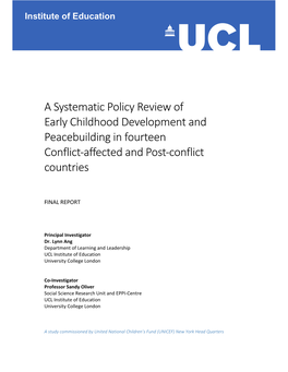 A Systematic Policy Review of Early Childhood Development and Peacebuilding in Fourteen Conflict-Affected and Post-Conflict Countries