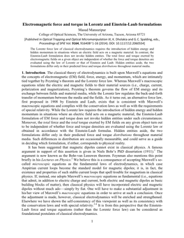 Electromagnetic Force and Torque in Lorentz and Einstein-Laub