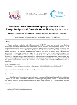 Residential and Commercial Capacity Absorption Heat Pumps for Space and Domestic Water Heating Applications
