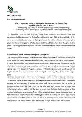 MEDIA RELEASE for Immediate Release Nparks Launches Public