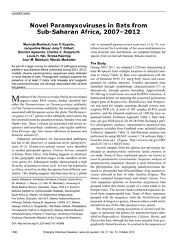 Novel Paramyxoviruses in Bats from Sub-Saharan Africa, 2007–2012