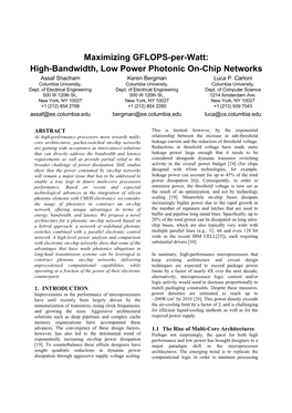 High-Bandwidth, Low Power Photonic On-Chip Networks Assaf Shacham Keren Bergman Luca P